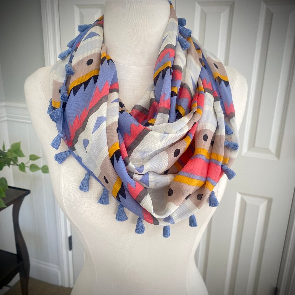 J. Crew Geometric Silk Fringed Infinity Scarf